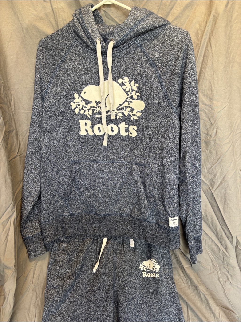 Roots Navy Heather Hoodie And Sweatpants Set With White Logo